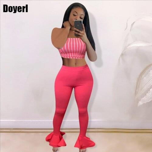 Bodycon Sexy Two Piece Set Women Clothing Sets Summer 2 Piece Club Outfits for Women Crop Top and Flare Pants Matching Sets 2021