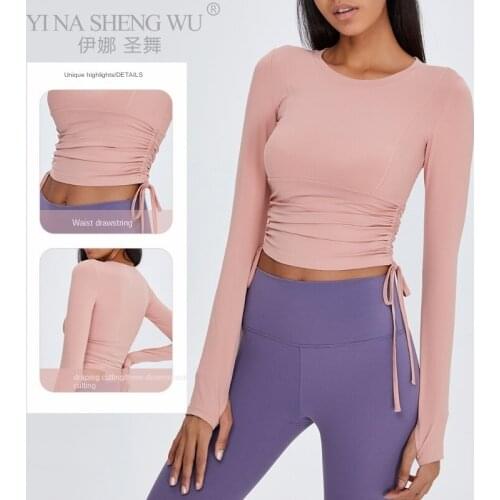 Women Push-up Yoga Top Pullover Fitness Sport Wear Double Lace Up Gym Shirt Long Sleeve Workout Running Crop Tops Sportswear New