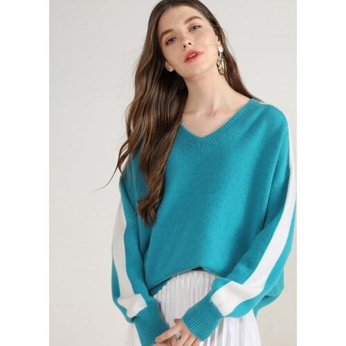 High quality 6 ply 100% cashmere v neck sweater woman korean fashion long sleeve winter pullovers knitted oversized ladies tops