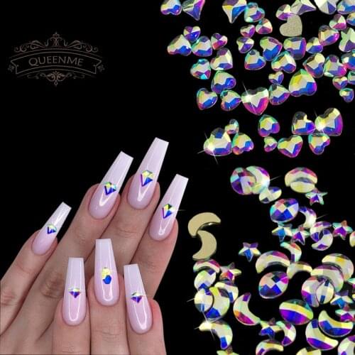 100Pcs Crystal AB Nail Art Rhinestone Accessories Flat Glass Stone Strass Mixed Shape DIY Fashion 3D Fingernail Decoration