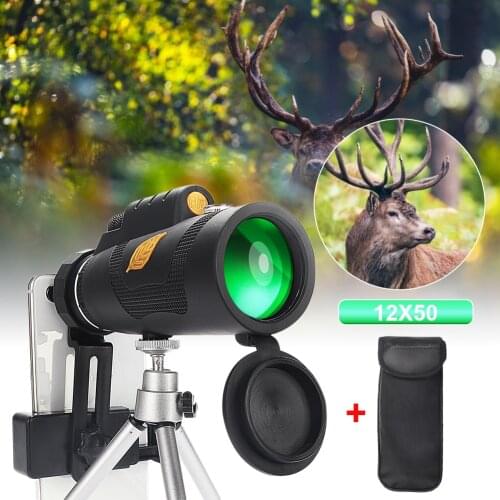 12x50 Powerful Monocular Telescope 8000m HD telescopio Optional Zoom Scope Smart Phone Holder For Hiking Camping Accessories