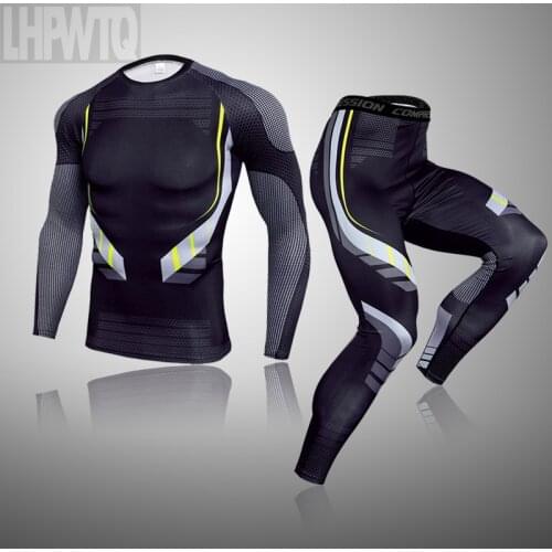 2 Pcs/Set Winter Thermal Underwear Men Compression Sports Suit Long Johns Clothes Running Sport Wear Exercise Workout Tights