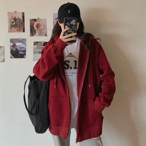 2021 New Women Harajuku Hoodies Women Zip Up Sweatshirt Spring Korean Style Jacket Long Sleeve Pullovers Vintage Pockets Clothes