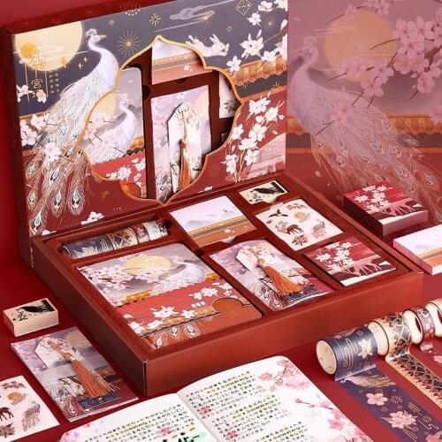 2021 Popular Hand Book Set Classic Chinese Style Notebook Gift Box Sticker Tape Tool Material Full Set Notebook Set Holiday Gift