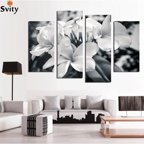 4Panel New Modern Effect of black and white images Flower Painting Picture Cuadros Decoracion Canvas Art Home decoration F18845