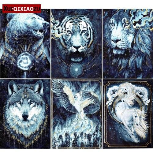 5D Diamond Painting "cold-blooded Animals" Lion and Tiger Full Circle Rhinestone Embroidery Cross Stitch Home Decoration Gift
