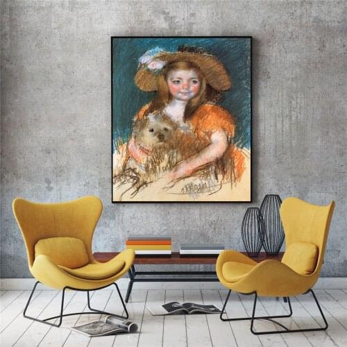 Abstract Painting Vintage Poster Girl with Dog Wall Pictures for Living Room Home Decor Cuadros Decoracion Salon Canvas Print