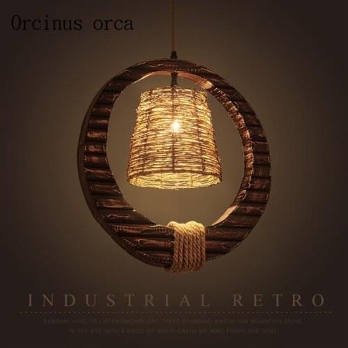 American retro industrial wind rope rattan art personality chandelier Cafe Restaurant Bar creative country Chandelier