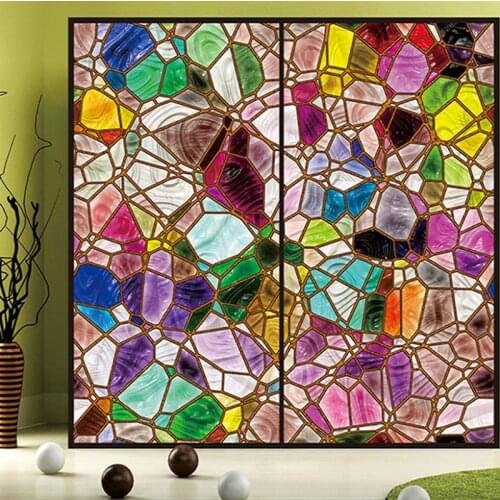 Custom No Gule Static Cling window glass film with European colour retro church painting art/Geometric patterns