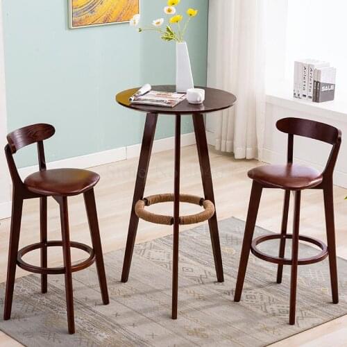 Solid wood bar stool Nordic modern minimalist home high chair bar chair cashier desk front bar backrest stool dining chair
