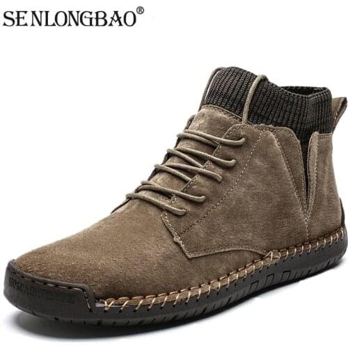 Brand Men Snow Boots Male Lace-Up Non-slip Ankle Boots Winter Plush Warm Men Motorcycle Boots Man Autumn Waterproof Work Shoes