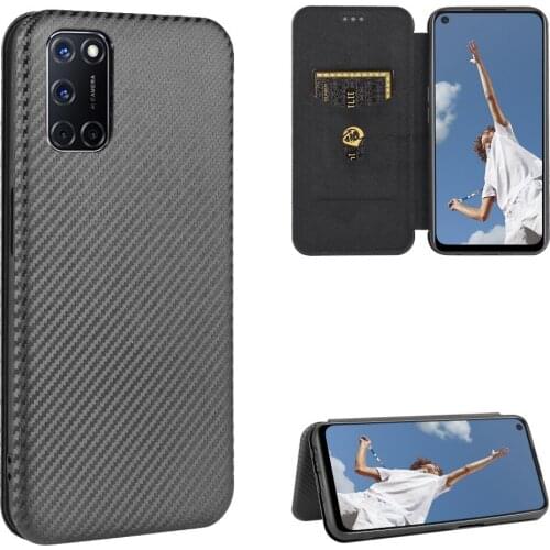 For OPPO A52 A72 A92 Case Luxury Flip Carbon Fiber Skin Magnetic Adsorption Case For Oppo A 52 A 72 A 92 Protective Phone Bags
