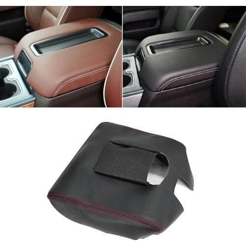 Soft Leather w/ Sponge Armrest Cover For Chevrolet Chevy Silverado GMC Sierra 2014 15 16 17 18 Center Console Armrest Cover Trim