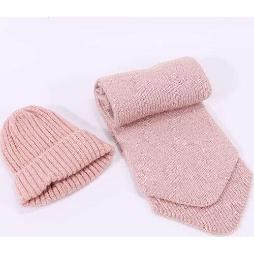 Children Scarf Hat Set Skullies Beanies for Knitting Autumn And Winter Warm Solid Color White Girl High Quality Outdoor Fashion