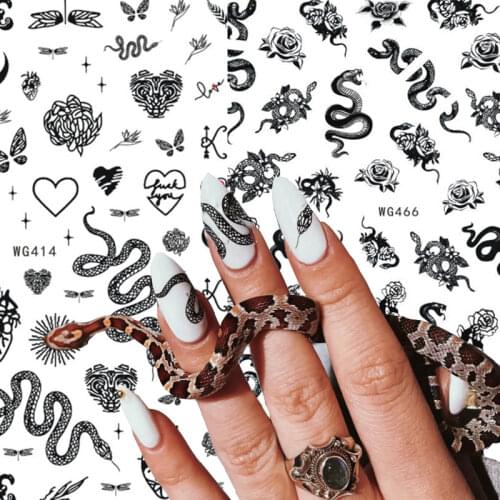 Dragon Snake Nail Stickers Manicure Decal Black Multicolor Decals Nail Art Tattoo Slider Water Transfer Letter Nails Decoration