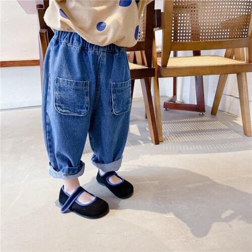 2-7 Years Kids Jeans Pants Spring Autumn Children Boys Girls Korean Solid Denim Pants Casual Loose Toddler Baby Harem Pants