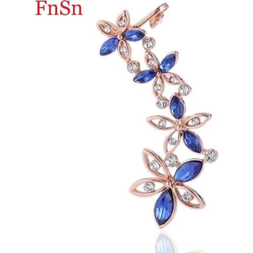Fnsn 2017 New Arrivals Fashion Ear Cuff Earrings Butterfly For Women Gold Colour Crystal Clip Earring Plant Zinc Alloy Ear Cuff