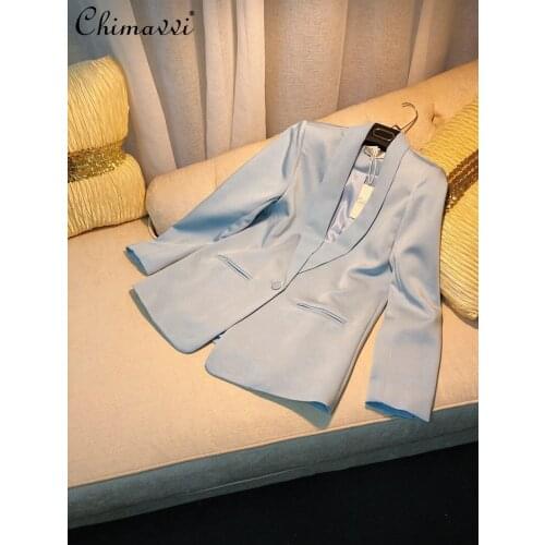 French British Style Blazer Women 2021 Spring Blue Korean Casual Temperament Suit Long Sleeve Fresh Office Lady Jacket New