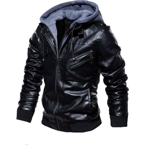 Winter New Casual Motorcycle PU Jacket Biker hooded Leather Coats European Windbreaker Genuine Mens leather jacke