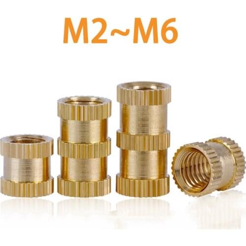 50pcs/30pcs/20pcs/10pcs M2M2.5M3M4M5M6 Solid Brass Pure Copper Metric Thread Injection Molding Knurl Insert Nut Nutsert Embedded