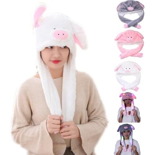 Lovely Cartoon Pig Animal Plush Hat Winter Warm Headgear Cap 3D Ears Funny Stuffed Headwear Cosplay Costume Party Photo M6CD