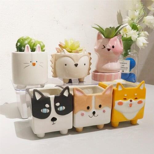 Cartoon animal Garden flower pot Ceramic pots for plants Balcony decorations Cute corgi succulent plant pot macetas decorativas