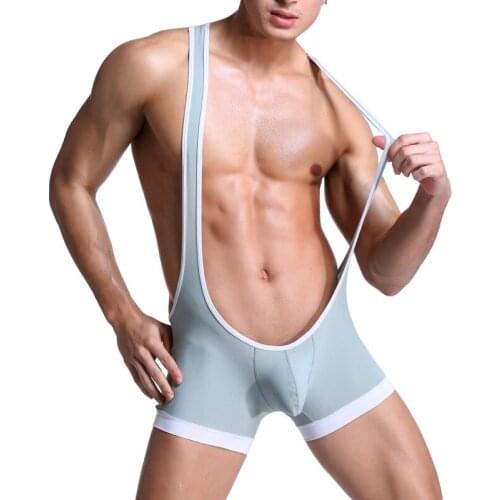 Men Bodysuit Wetlook Mesh Lingerie Undershirts Sexy Slip Underwear U-convex Pouch Jumpsuits Body Ouvert Entrejambe Gay Catsuit