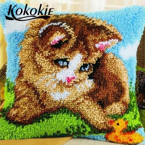 Latch hook cartoon cat cross stitch sets sale Crocheting Rug Yarn Patchwork Pillowcase embroidery yarn handicraft needlework