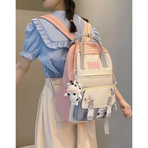 New Korean Style Kawaii Backpacks Women Sweet Candy Pink School Bags for Teenager Girls Bookbag Cute Student Travel Shoulder Bag