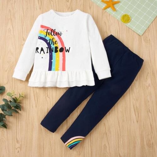 Baby girl clothes spring and autumn rainbow letters printed cotton casual sweater two-piece girl baby T-shirt suit girl suit