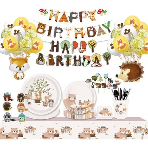 OEIN Woodland Tableware Jungle Safari Party Decoration Jungle Animals Happy 1st Birthday Party Decor Kids Woodland Animal