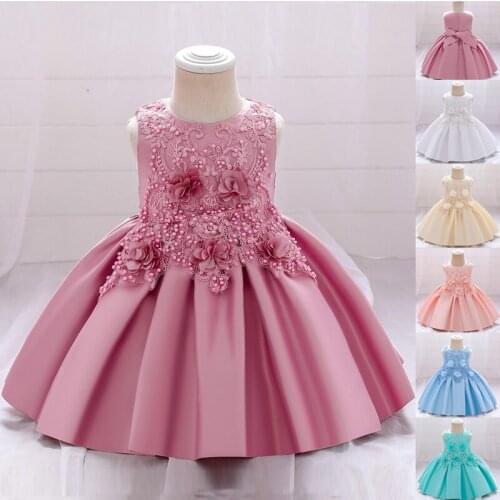 Sleeveless Girl 3D Flower Dress 1st Birthday For Baby Girl Baptism Floral Princess Ceremony Party Dress