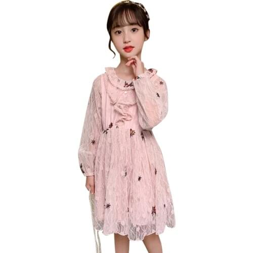 Teenage Girl Dresses Lace Floral Dress For Girls Embroidery Kids Dresses Spring Autumn Clothes Girl