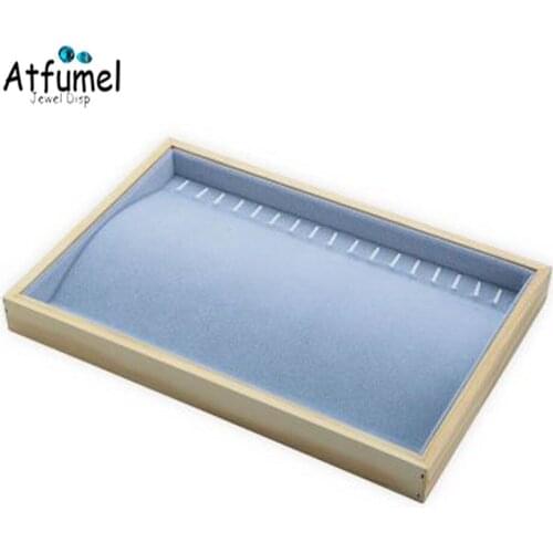 Retro Natural Wood Jewelry Display Tray Grey Velvet Ring Earring Necklace Jewelry Storage Box Bangle Ring Jewelry Showcase Tray