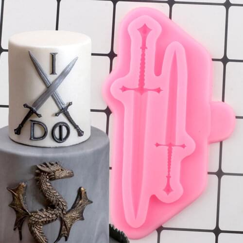 Knight Battle Swords Silicone Molds Baby Birthday Cake Decorating Tool Cupcake Topper Fondant Mold Candy Chocolate Gumpaste Mold