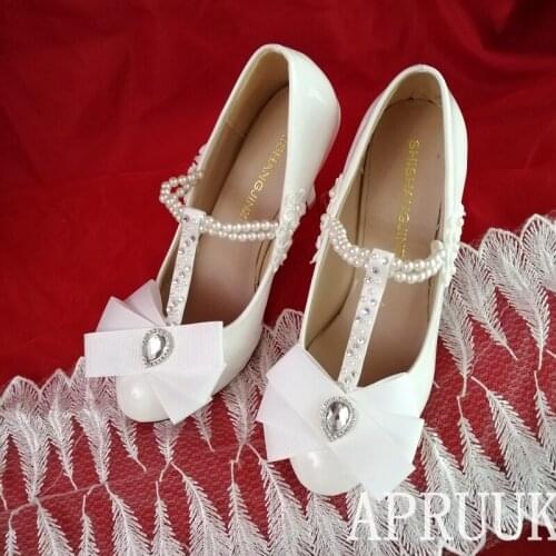 9CM high heels platforms white bow butterfly-knot wedding shoes bride bridesmaid ladies party white dress pump zapatos de novia