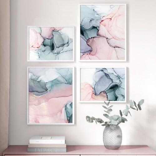 Dark Green Pink Watercolour Canvas Painting Abstract Minimalist Wall Art Nordic Posters And Prints Modular Pictures Home Decor