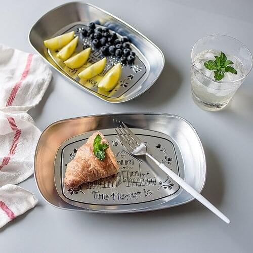 Vintage Painting Retro Iron Tray Tableware for Bread Pastry Dessert Fruit Afternoon Tea Tray Art Decor Plate