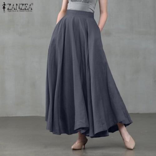 ZANZEA Elegant Women High Waist Solid Skirts Summer Spring Casual Long Skirt Jupe Female A-line Party Faldas Saia Streetwear 5XL