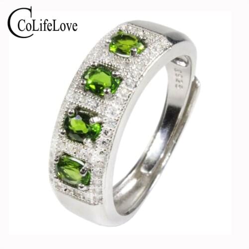CoLife Jewelry 925 Silver Chrome Diopside Ring for Office Woman 4 Pieces Natural Diopside Ring Sterling Silver Diopside Jewelry