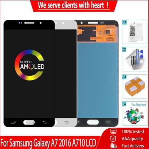For Samsung Galaxy A7 2016 A710 A7100 A710F A710M LCD Super AMOLED Display With Touch Screen Digitizer Assembly Replacement LCDs