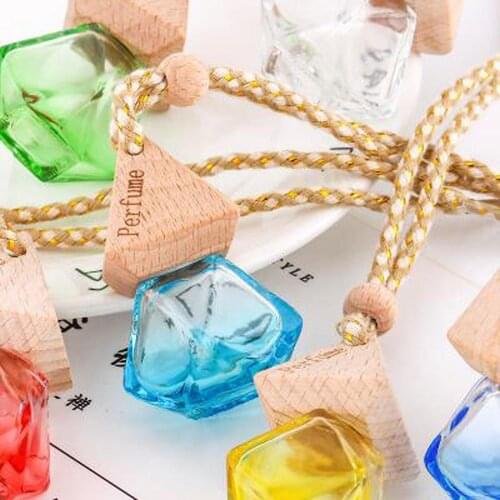 1pc Hanger Pendant Gradient Ornament Glass Essential Oil Fragrance Bottle Hanging Diffuser Car Perfume Air Freshener 6ml