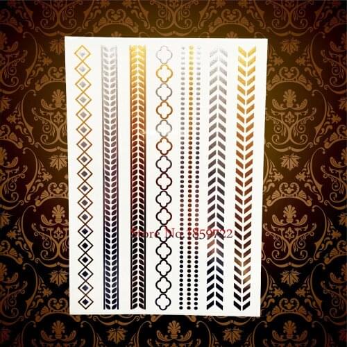 1PC Sexy Girl Gold Plum Blossom Designs Flash Metallic Waterproof Tattoo HYH-080 Large Leaf Bracelet Fake Silver Tattoo Body Art