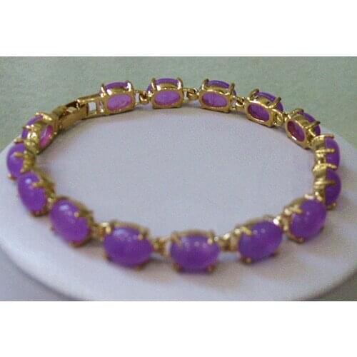 2 colors Wholesale nice 6X8mm Natural purple&black jade beads 7.5" chain Bracelet 5.30