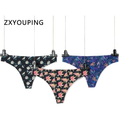 2Pcs Print Sexy Thongs Seamless Panties Women G-String Low Rise Underwear Female With Breathable Holes Lingerie Tangas US Size