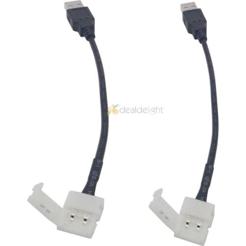 5PCS USB led strip connector with 8mm 10mm 2pin Clip No Welding led connector 15cm cable to for USB led strip