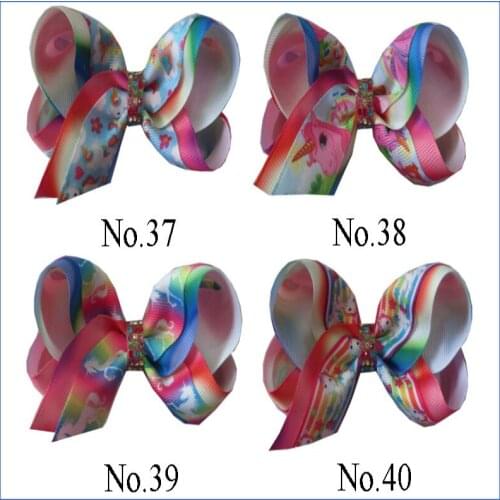 50 PCS BLESSING Girl 4" Two Tone ABC Bow Clip Rainbow Unicorn Pony Hairbow