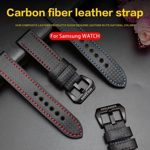 AKGLEADER Carbon fiber cow leather band for Samsung Galaxy Watch 3/4 42mm 44mm 41mm 45mm Gear S3 22mm watch strap 20mm wristband
