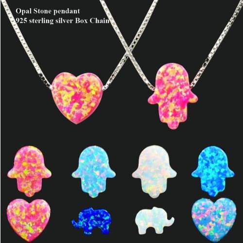 BOG-High Qaulity Natural Opal Stone Hand,Heart Elephant Pendant with Box Chain Women Choker Necklace
