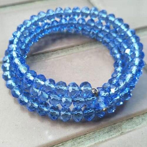 Free Shipping Fashion Jewelry Blue Faceted Crystal 3 Circle Beads Stretch Bracelet 7" FG1872